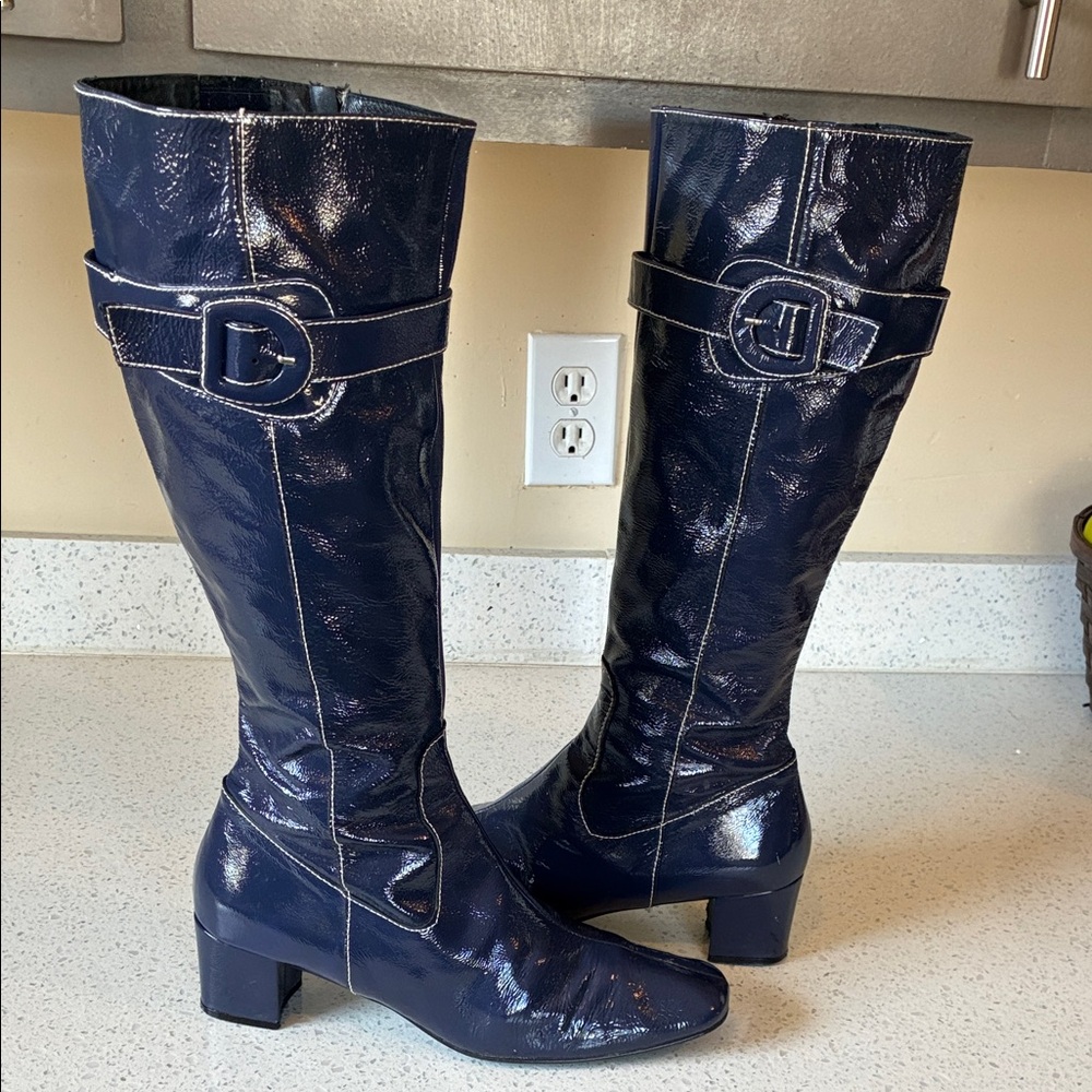 Boden Shiny Navy Heeled Boots